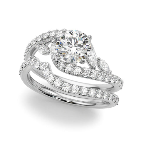 White gold Round Solitaire with Pavé Twist Band and Four-Prong Setting