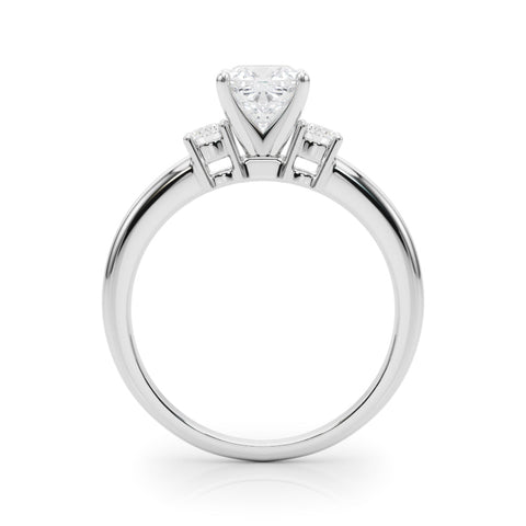Platinum Three-Stone Cushion Cut Diamond Solitaire with Prong Setting and Classic Band