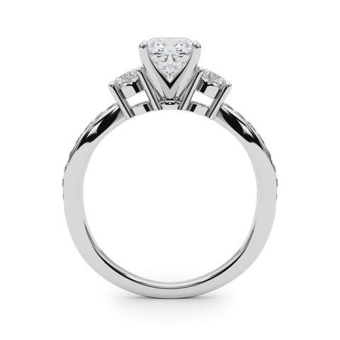 Platinum Three-Stone Cushion Cut Diamond Twist Band with Prong Setting
