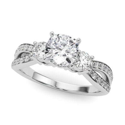 Platinum Three-Stone Cushion Cut Diamond Twist Band with Prong Setting