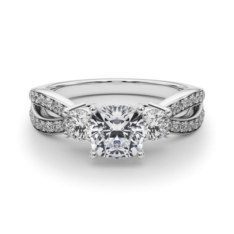 Platinum Three-Stone Cushion Cut Diamond Twist Band with Prong Setting