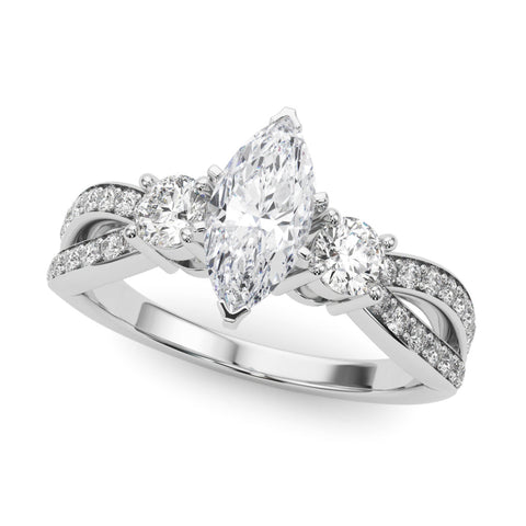 Platinum Three-Stone Marquise Cut Diamond Twist Band with Prong Setting