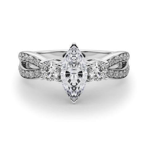 Platinum Three-Stone Marquise Cut Diamond Twist Band with Prong Setting