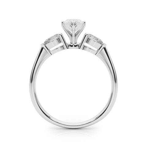 White gold Three-Stone Marquise Diamond Ring with Pear Side Stones in Four-Prong Setting