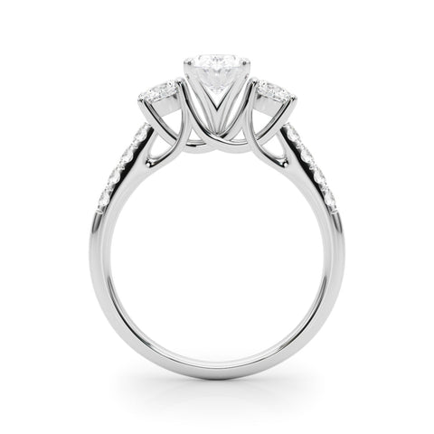 Silver Three-Stone Fancy Green Oval  Cut Diamond Pavé Band with Four-Prong Setting