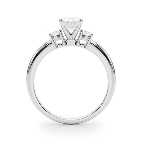 Platinum Three-Stone Oval Cut Diamond Solitaire with Prong Setting and Classic Band