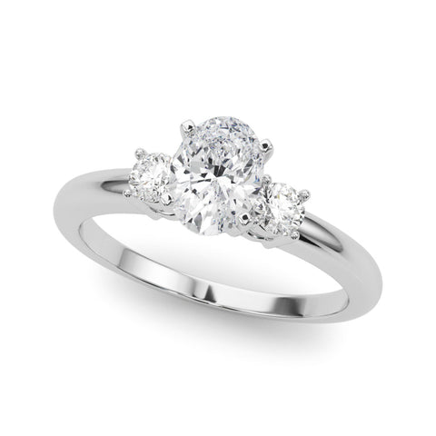 Platinum Three-Stone Oval Cut Diamond Solitaire with Prong Setting and Classic Band