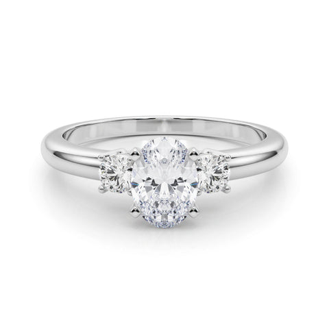 Platinum Three-Stone Oval Cut Diamond Solitaire with Prong Setting and Classic Band
