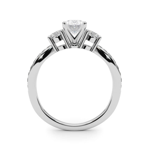 Platinum Three-Stone Oval Cut Diamond Twist Band with Prong Setting
