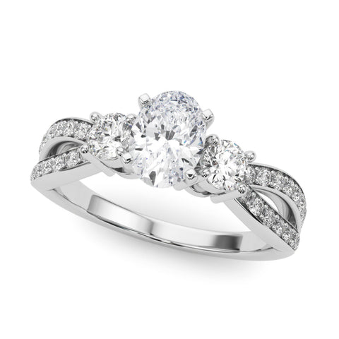 Platinum Three-Stone Oval Cut Diamond Twist Band with Prong Setting