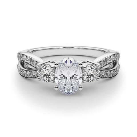 Platinum Three-Stone Oval Cut Diamond Twist Band with Prong Setting