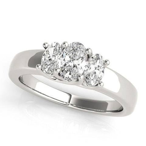Platinum Three-Stone Oval Diamond Ring with Channel Band and Prong Setting