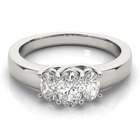 Platinum Three-Stone Oval Diamond Ring with Channel Band and Prong Setting
