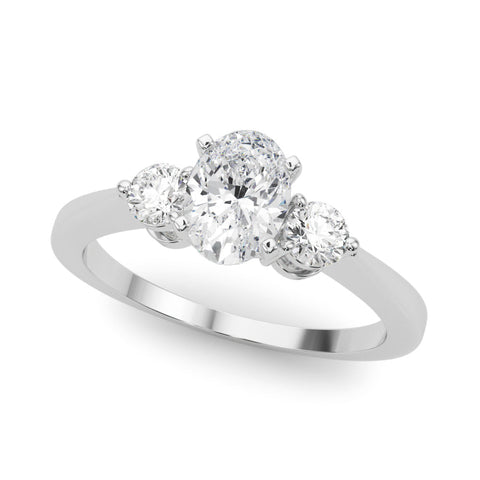 Platinum Three-Stone Oval Solitaire Ring with Tapered Band and Four-Prong Setting