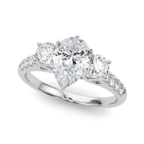 White gold Three-Stone Fancy Green Pear  Cut Diamond Pavé Band with Four-Prong Setting