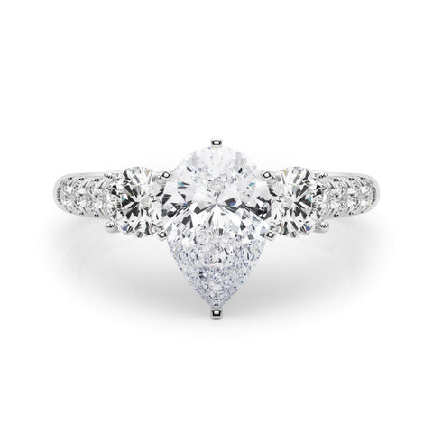 Platinum Three-Stone Fancy Green Pear  Cut Diamond Pavé Band with Four-Prong Setting