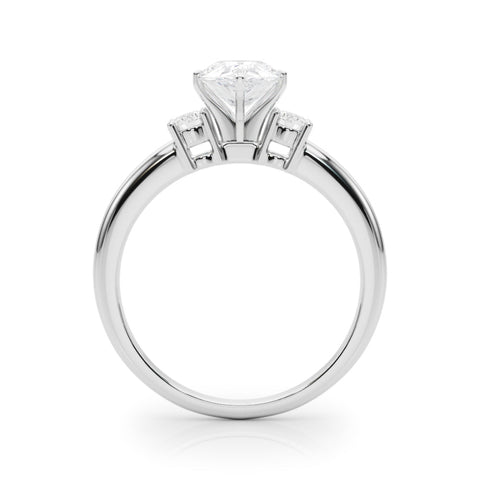 Platinum Three-Stone Pear Cut Diamond Solitaire with Prong Setting and Classic Band