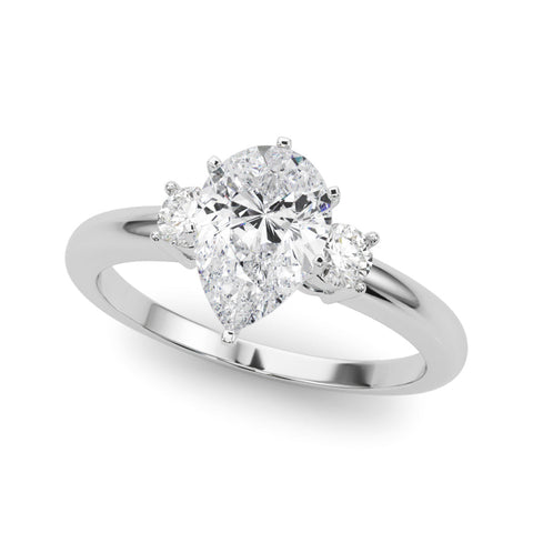 Platinum Three-Stone Pear Cut Diamond Solitaire with Prong Setting and Classic Band