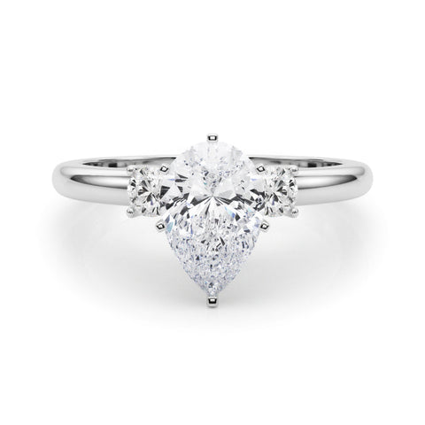 Platinum Three-Stone Pear Cut Diamond Solitaire with Prong Setting and Classic Band