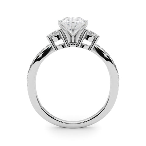 Platinum Three-Stone Pear Cut Diamond Twist Band with Prong Setting