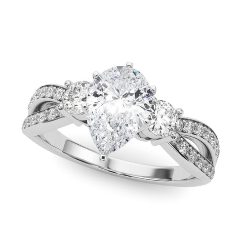 Platinum Three-Stone Pear Cut Diamond Twist Band with Prong Setting