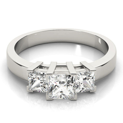 Platinum Three-Stone Princess Cut Diamond Ring with Channel Band and Prong Setting