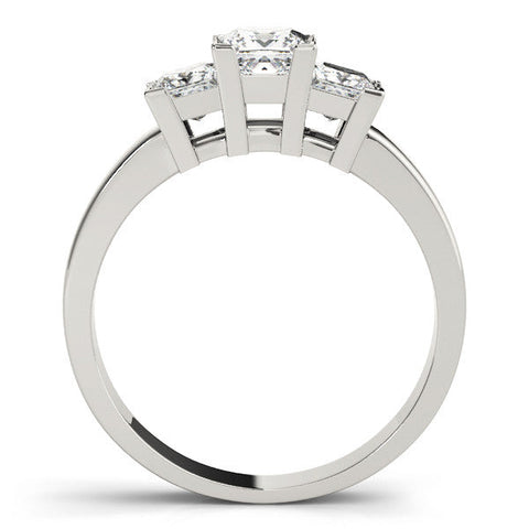 Platinum Three-Stone Princess Cut Diamond Ring with Channel Band and Prong Setting