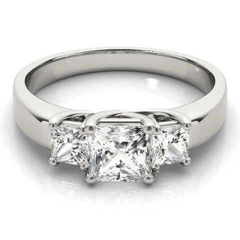 Platinum Three-Stone Princess Cut Diamond Ring with Channel-Set Band and Four-Prong Setting