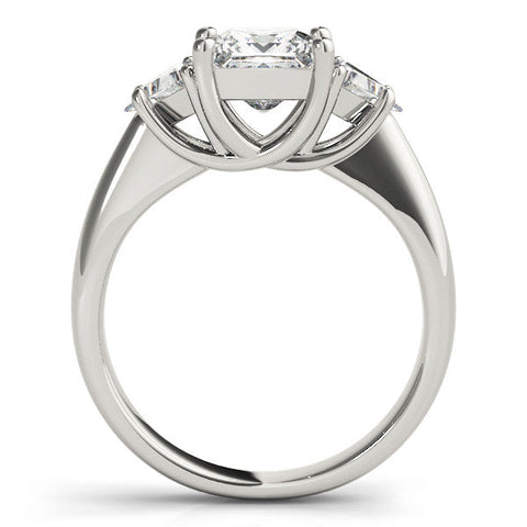 White gold Three-Stone Princess Cut Diamond Ring with Trillion Side Stones and Four-Prong Setting