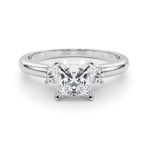 White gold Three-Stone Princess Cut Diamond Solitaire with Prong Setting and Classic Band