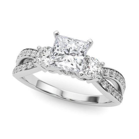 Platinum Three-Stone Princess Cut Diamond Twist Band with Prong Setting