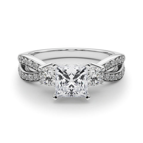 Platinum Three-Stone Princess Cut Diamond Twist Band with Prong Setting