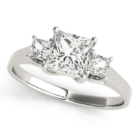 Platinum Three-Stone Princess Cut Solitaire Engagement Ring with Prong Setting