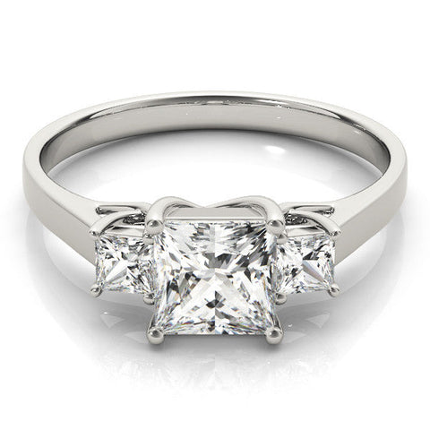 White gold Three-Stone Princess Cut Solitaire Engagement Ring with Prong Setting