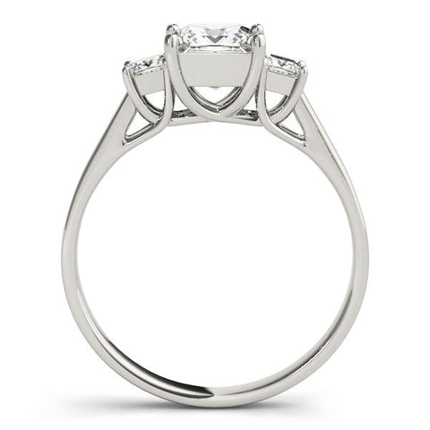 Platinum Three-Stone Princess Cut Solitaire Engagement Ring with Prong Setting