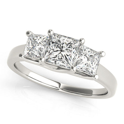 Platinum Three-Stone Princess Cut Solitaire Ring with Classic Prong Setting