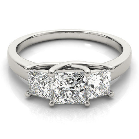 White gold Three-Stone Princess Cut Solitaire Ring with Classic Prong Setting