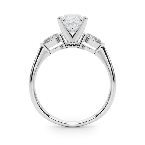 White gold Three-Stone Princess Diamond Ring with Pear Side Stones in Four-Prong Setting