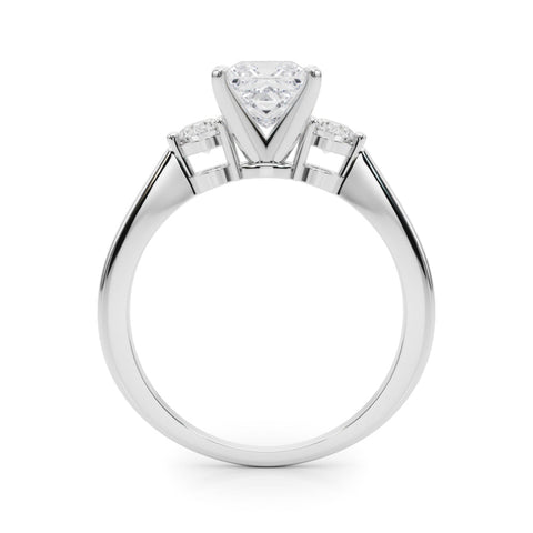 Platinum Three-Stone Princess Solitaire Ring with Tapered Band and Four-Prong Setting