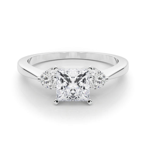 Platinum Three-Stone Princess Solitaire Ring with Tapered Band and Four-Prong Setting