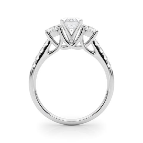 White gold Three-Stone Fancy Pink Emerald  Cut Diamond Pavé Band with Four-Prong Setting
