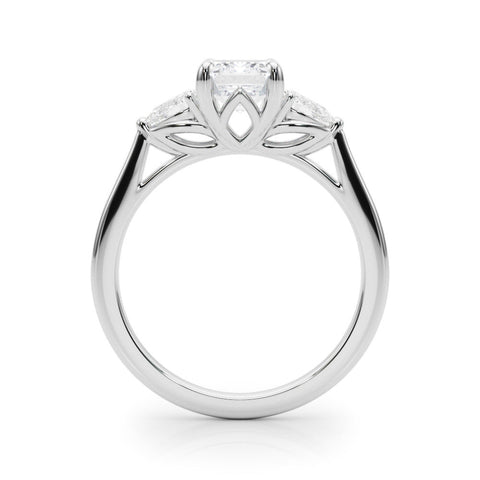 Platinum Three-Stone Radiant Cut Diamond Ring with Pear Side Stones in Four-Prong Setting