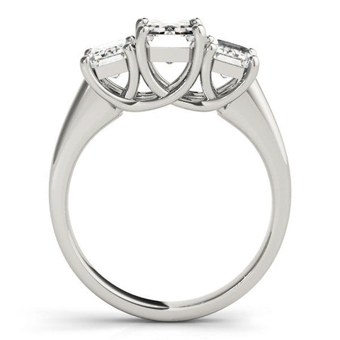 White gold Three-Stone Radiant Cut Diamond Ring with Prong Setting and Classic Band