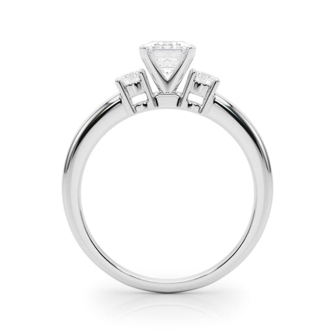 White gold Three-Stone Emerald Cut Diamond Solitaire with Prong Setting and Classic Band