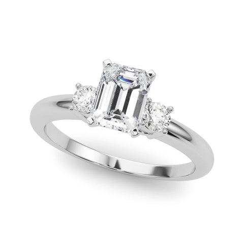 Platinum Three-Stone Radiant Cut Diamond Solitaire with Prong Setting and Classic Band