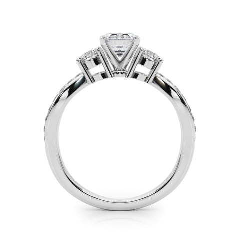 Platinum Three-Stone Radiant Cut Diamond Twist Band with Prong Setting