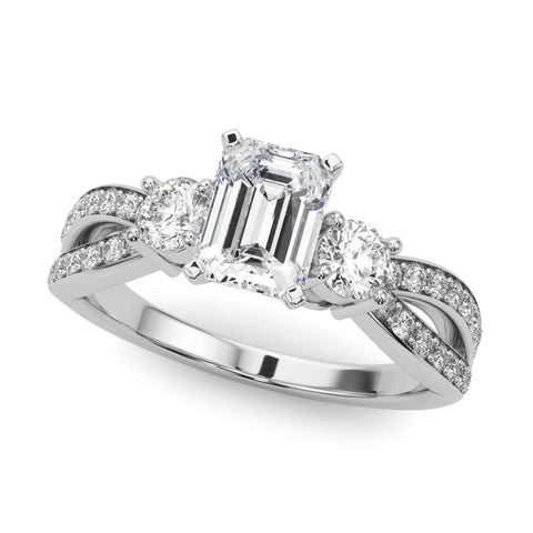 Platinum Three-Stone Radiant Cut Diamond Twist Band with Prong Setting