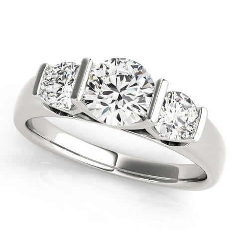 White gold Three-Stone Round Brilliant Diamond Ring with Channel Setting and White Gold Band
