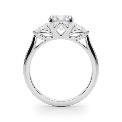 Platinum Three-Stone Round Brilliant Diamond Solitaire Ring with Tapered Band and Four-Prong Setting