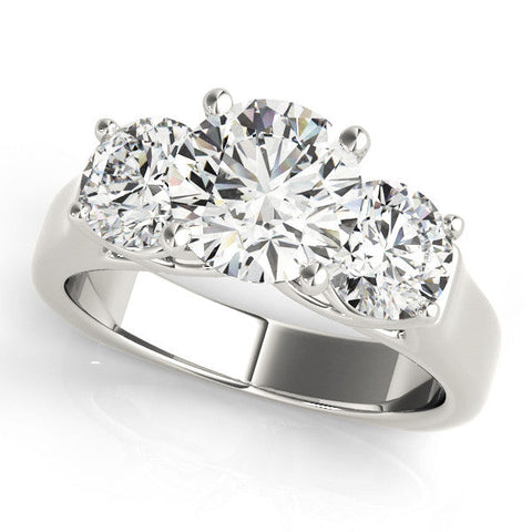 White gold Three-Stone Round Brilliant Diamond Trellis Ring with Comfort Fit Band